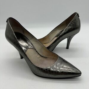Michael Michael Kors Women 6M Pewter Metallic Croc Embossed Pointed Toe Pumps